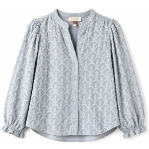 Anthropologie‎ Pilcro Blouse M Gray Blue Textured Boho Coastal Balloon Sleeve